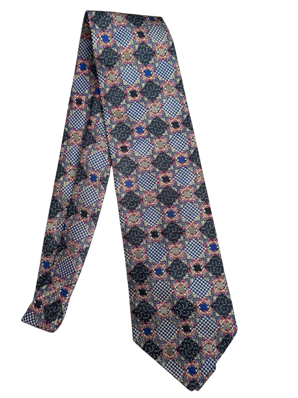 Vintage Missoni Geometric Patterned Multicolor Italian Silk Tie
